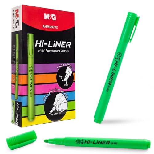 M&G Liner Highlighters, 12-Count Pack Green Highlighters, Chisel Tip No Bleed Highlighter Pens for Office Documents, Planning, and Everyday Organization - Image 1