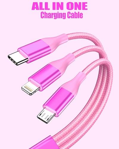 ShSiXin 3 in 1 Multi Charging Cable for Multiple Devices with USB-C/IP/Micro Port, USB Cable iPhone Charger Cord, Travel Car Charger Cord for iPhone17-8, Galaxy 25 Android iPad, 2Pack 4FT-Rose - Thumbnail 4