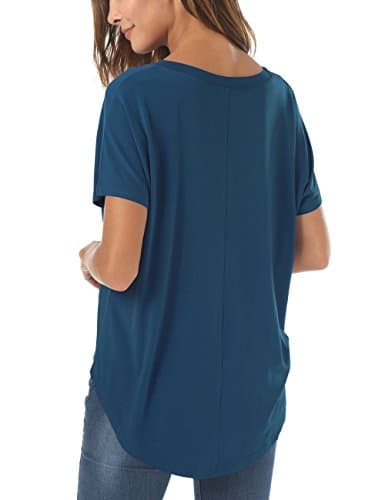 Women's Casual Tshirt Wide Neck Short Sleeve Well Made Hi Low Loose Fit Shirts with Side Slit Beja Blue XX-Large - Thumbnail 2