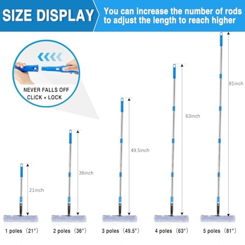Feeloco 75" Window Squeegee Cleaner Kit with Extension Pole, 360° Rotating Streak-Free Glass Cleaner for High Windows, Shower Doors & Solar Panels – Professional All-in-One Window Cleaning Tools Set - Thumbnail 3