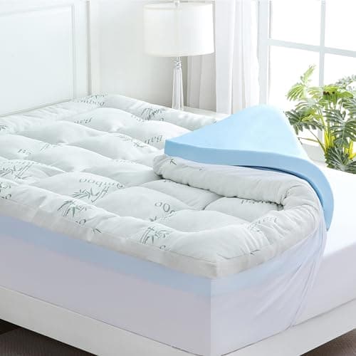 DOWNCOOL Dual Layer 4 Inch Memory Foam Mattress Topper Queen – 2 Inch Gel Memory Foam & 2 Inch Pillow Top Mattress Pad, Soft & Breathable Viscose Made from Bamboo, for Back Pain Relief - Image 1
