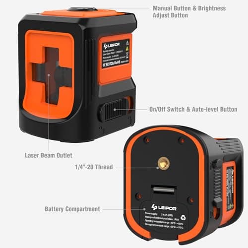 Laser Level with Tripod, LP LEIPOR Green Cross Line Lazer Leveler Tool for Picture Hanging Construction Floor Tile Wall Home Renovation, Indoor Project, Battery Included - Thumbnail 2