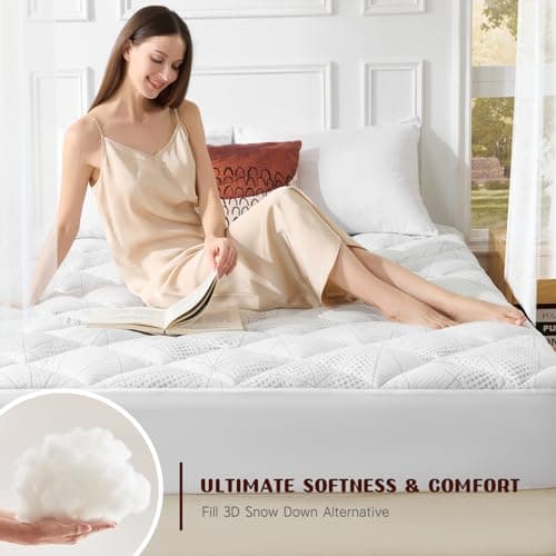 Vomiliku Queen Size Mattress Topper, Thick Quilted Fitted Mattress Pad Cover Breathable Bamboo Viscose Cooling Mattress Protector with 6-18 Inch Deep Pocket, Machine Washable (60x80 inch, White) - Thumbnail 2