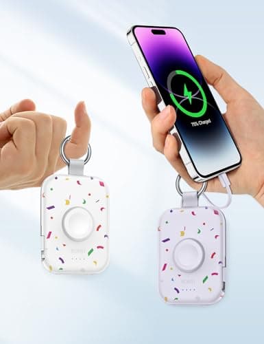 RORRY CharmGo Portable Charger, 5000mAh Portable Charger Power Bank with Built-in Cables, Travel Keychain Battery Pack for Apple Watch and iPhone Air/17/16/15/14/13/12, Confetti-White - Thumbnail 6
