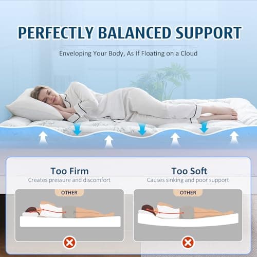 DOWNCOOL Dual Layer 4 Inch Memory Foam Mattress Topper Twin – 2 Inch Gel Memory Foam & 2 Inch Pillow Top Mattress Pad, Soft & Breathable Viscose Made from Bamboo, for Back Pain Relief - Thumbnail 3