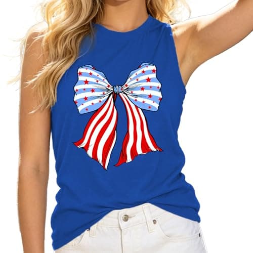 Rfemdz 4th of July Tank Tops Women-Bow Patriotic Tank Top USA 250 Anniversary Shirt Red White Blue Bow Sleeveless Tops - Image 1
