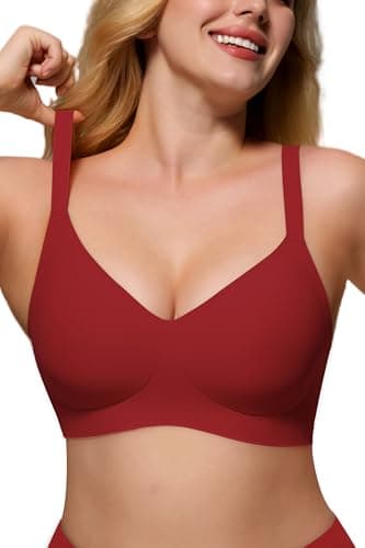 As Fairy Wireless Bras for Women T-Shirt Bra Seamless Comfort Bralettes with Soft Support & Lift for Everyday Wear Wine Red 34C - Image 1