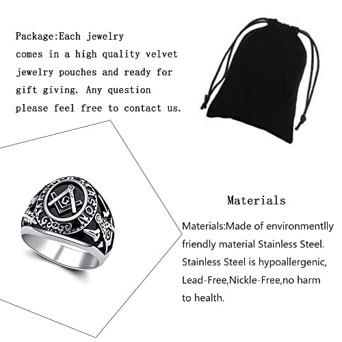 YLWJSP Freemason Ring - Signet Style, Stainless Steel, Size 9 - Masonic Master Mason Gift for Occasions - Thumbnail 2
