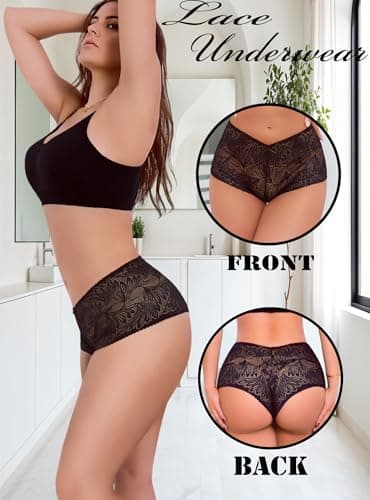 Sexy Underwear for Women Petal-soft Lace V-waisted Boy Shorts Cute Cheeky Ladies Panties Fashion Lightweight Lingerie 6 pack - Thumbnail 5