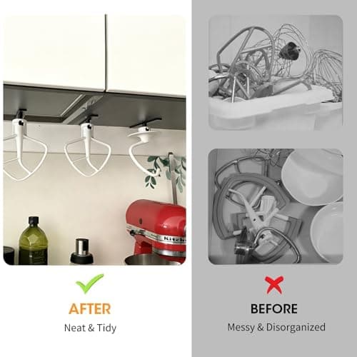 Mixer Attachment Holder for Kitchen Aid Accessories and Attachments - 4 Pack Storage Organizer Fits for KitchenAid Dough Hook Paddle Whisk Attachment Hanging Hanger (Plastic Black) - Thumbnail 3