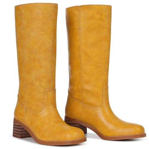 Tarkwa Banana Women's Knee High Boots Wide Calf Chunky Block Heel Long Boot for Women Casual Square Toe Boots Comfortable Low Heel Womens Boot Dressy Trendy Size 7 - Thumbnail 4