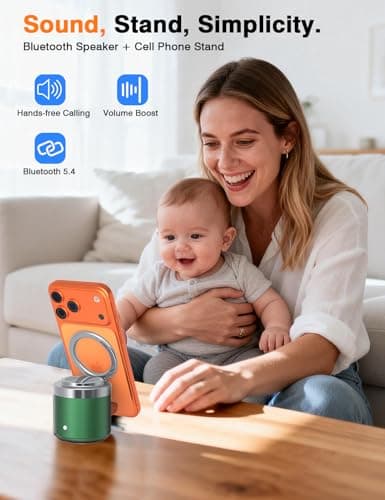 EWA Wireless Bluetooth Speaker with Secure Magnetic Phone Stand, HD Surround Sound & Anti-Slip Base | Hands-Free Magnetic Holder for Desk, Kitchen, Home Workout - Gift Ideal for Men Women (Black) - Thumbnail 3