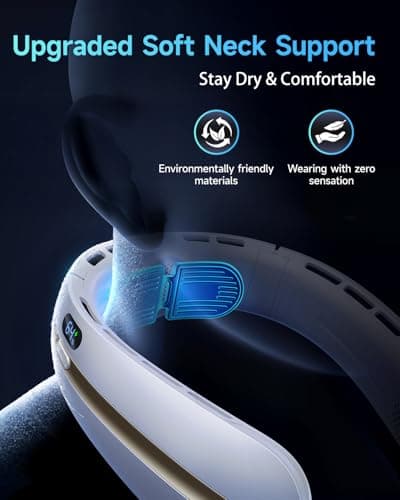 Bearwind Neck Fan, 3 Turbo Portable Fans with Neck Support, 4 Speed & LED Display, 5200mAh Rechargeable Personal Fan, Hand-Free Wearable Bladeless Cooler, Gift for Travel Birthday, Men, Women - Thumbnail 4