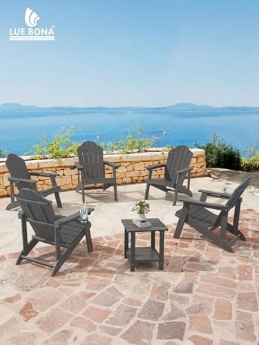 LUE BONA Matte HDPE Adirondack Chairs Set of 4 - Weather Resistant Seating with Cup Holder for Patio, Fire Pit, Deck & Cafe Patio, Dark Gray - Thumbnail 6