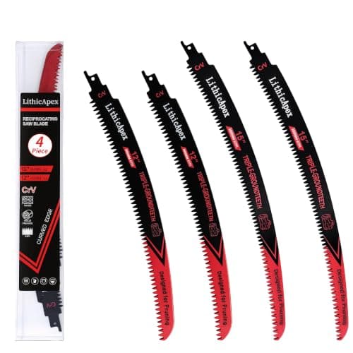 LithicApex 6TPI Reciprocating Saw Blades, Curved Edge Pruning Saw Blades for Wood & Tree Trimming, Japanese Teeth for Branches, Wet/Dry Wood – 12" x2 & 15" x2 Mixed Set - Image 1