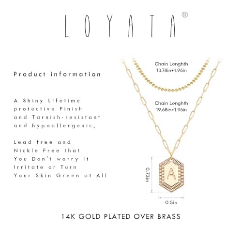 LOYATA Layered Gold Necklaces for Women，Initial Pendant Necklace for Women Tiny Beaded Necklace Chain Hexagon Dainty Letter Necklace Gold Trendy Jewelry for Women - Thumbnail 5