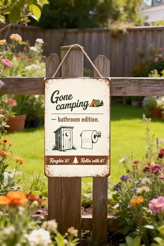 Gone Camping Bathroom Edition Metal Tin Sign Funny Toilet Wall Decor Rustic Outdoor Humor Plaque Vintage Camp Style Artwork Restroom Cabin Lodge Home Bar Gift 8x12 Inch - Thumbnail 2