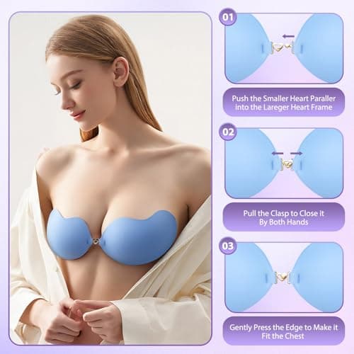 Invisible Sticky Bra Strapless Adhesive Bras Silicone Stick on Push Up Seamless Reusable Backless Bra for Women 2pack - Thumbnail 5