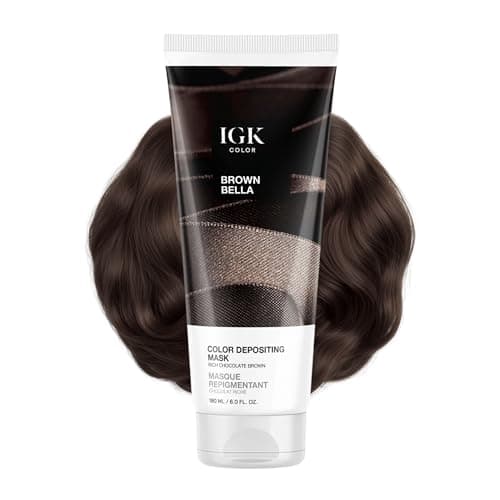 IGK Brown Bella Color Depositing Hair Mask | Chocolate Brown Semi Permanent Hair Color Conditioner + Gloss Toner | Hydrating Formula Adds Shine + Refreshes Color | Vegan + Cruelty Free | 6 oz