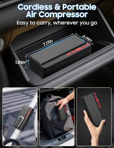 MATULSA Smart Tire Inflator Portable Air Compressor, APP Control Air Pump For Car Tires, 10000mAh, 4X Faster 150PSI Bike Pump with All-in-One Storage, LED Light & Auto Shut-Off for Motorcycles - Thumbnail 6