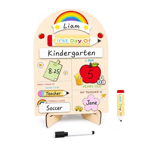 First & Last Day of School Sign, Reusable Interchangeable Chalkboard, Back to School Photo Prop with Marker, Wooden Board for Preschool, Pre-K & Kindergarten (8.4"x11.8")