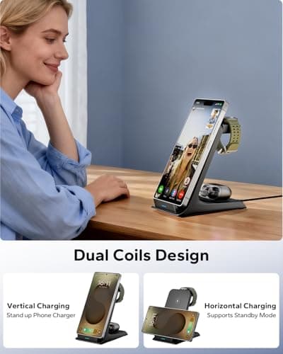 Eddibox 3 in 1 Charging Station for Samsung for Thick Cases of 10MM/Otterbox/Heavy Duty, Wireless Charger for Samsung Galaxy S26 Ultra/S25/S24, Phone Charger Stand for Galaxy Watch and Buds(Black) - Thumbnail 4