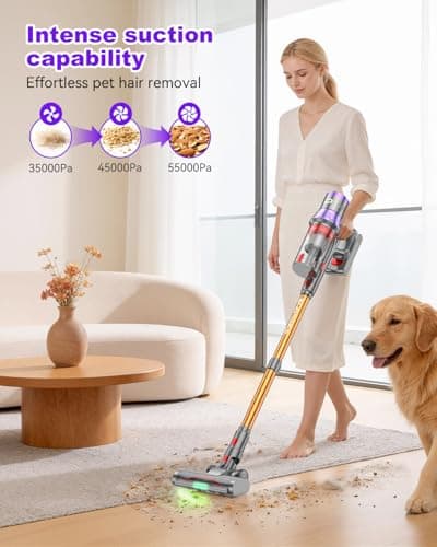 Dsoope YU7 Max Cordless Vacuum Cleaner 600W 75Min 55kPa Powerful Suction Stick Vacuum, Anti-Tangle, Touch Screen, Self-Standing Lightweight Wireless Vac for Home Pet Hair Carpet Hard Floors - Thumbnail 2