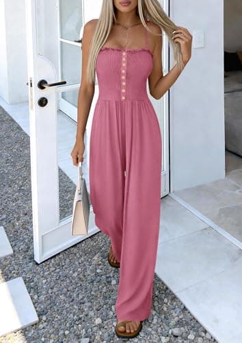 PRETTYGARDEN Jumpsuits for Women Dressy 2026 Summer Sleeveless Casual Wide Leg Rompers Spring Cruise Vacation Outfits (Pink,Small) - Thumbnail 5