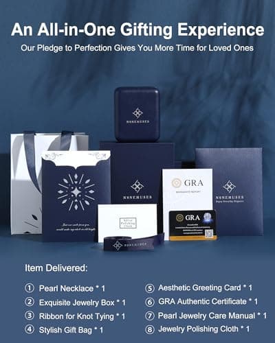 N9NEMUSES Valentines Day Gifts for Her, 8mm AAAA+ Real Edison Pearl Necklace for Women, 925 Sterling Silver Necklace with Moissanite, Anniversary Birthday Jewelry Gift for Mom Wife Her Girlfriend - Thumbnail 6