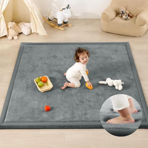 PaPaMat 1.3" Thick Baby Play Mat for Floor Playpen, 71x59 Large Foam Tummy Time Mat, Padded Support Soft Plush Nursery Rug for Infant Kids Toddler Crawling Kick Activity (Dark Grey)