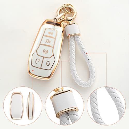 RUABIBAN for Ford Key Fob Cover with Keychain, Soft TPU Key Case Protection Fit for F150 Explorer Mustang Edge Lincoln MKZ MKX MKC - Thumbnail 4