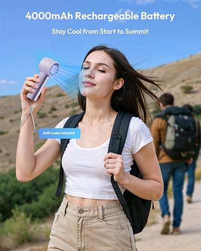 Gaiatop High Speed Handheld Fan, 1-100% Precise Turbo Personal Cooling, 4000mAh USB Rechargeable Battery Powered, Mini Portable Fan for Travel, Summer Outdoor Essentials, Gifts for Women Girls, Purple - Thumbnail 4