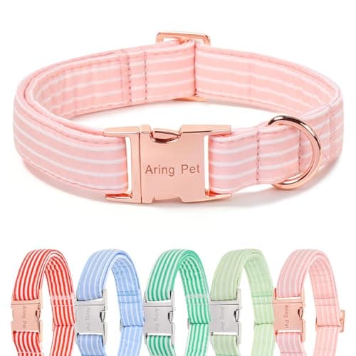 ARING PET Stripe Dog Collar, Cute Summer Pink Stripe Heavy Duty Doggy Collars for Puppy Small Medium Large Boy Girl Dogs, for Walking Picnic Park Beach Photos-XS