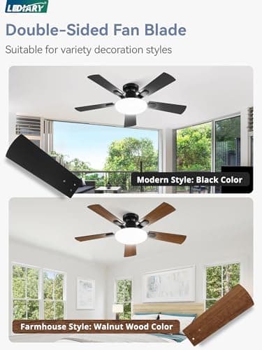 42 Inch Ceiling Fan with Lights and Remote, 30W 12" LED Panel Flush Mount Ceiling Fan, 6-Speed Quiet DC Motor Modern Low Profile Ceiling Fan with Reversible Blades for Bedroom, Bedroom, Patio - Thumbnail 4