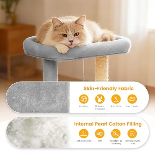 FURFAST 6-Tier Cat Tree Tower, 40 Inch Multi-Level Small Cat Tree for Indoor Cats, Sturdy Cat Tower for Large Cats with Cat Scratching Post, Cat Condo, Plush Toy, Compact Play House (Light Grey) - Thumbnail 6