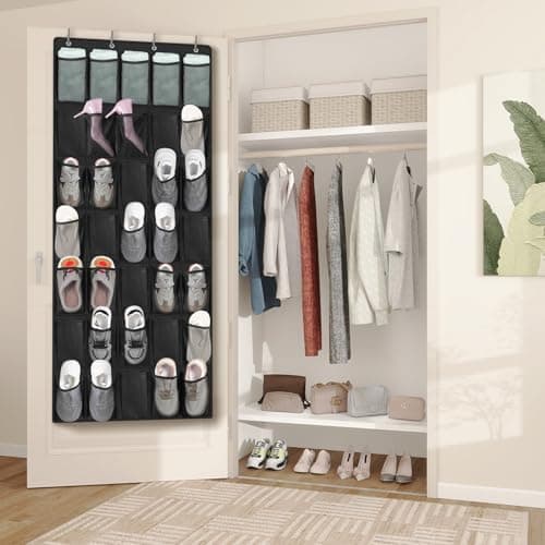 FENTEC 35 Large Pockets Over The Door Shoe Organizer, Mesh Hanging Shoe Organizer Shoe Rack for Closet Mesh Closet Shoe Holder, Over Door Organizer, Shoe Organizer for Wall, Black, 1 Pack - Thumbnail 4