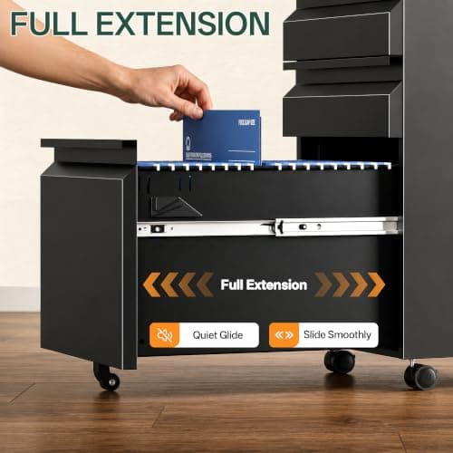 Tivostaral 3 Drawer Mobile File Cabinet with Lock, Fully Assembled Except Casters, Under Desk Metal Filing Cabinet for Home Office Organization, Fits Letter/Legal/A4 - Thumbnail 6