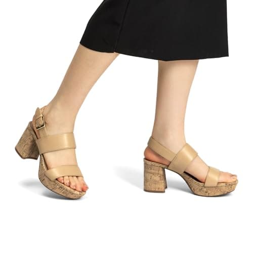 Athlefit Platform Heels for Women Chunky Block Heeled Cork Sandals Open Toe Summer Buckle Dressy Prom Wedding Heels Size 9.5 - Thumbnail 2
