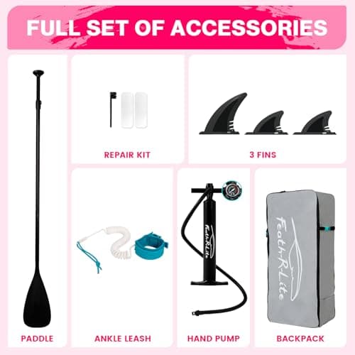 FEATH-R-LITE Inflatable Stand Up Paddle Board 10'x30''x6'' Ultra-Light (16.7lbs) SUP with Paddleboard Accessories,Three Fins,Adjustable Paddle, Pump,Backpack, Leash - Thumbnail 5
