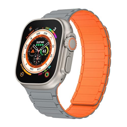 Magnetic watchband Compatible with Apple Watch Ultra 3/2/1 Band 38mm 40mm 41mm Thin Silicone Replacement Wristband Strong Magnet link for iWatch SE 3/2/1 & Series 11 10 9 8 7 6 5 4 3 2 1,Grey Orange