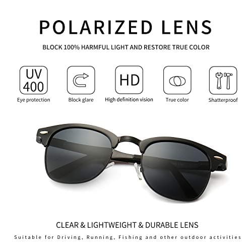 SUNGAIT Classic Half Frame Retro Sunglasses for Women Men with Polarized Lens (Black Frame Gray Lens) - Thumbnail 3