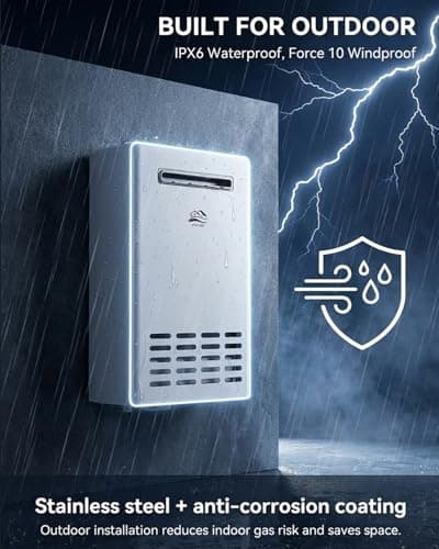 Propane Tankless Water Heater Outdoor, 5.2 GPM 130000 BTU On Demand Hot Water Heater with Remote Control, 110V Residential Instant Propane Waterheater - Thumbnail 3