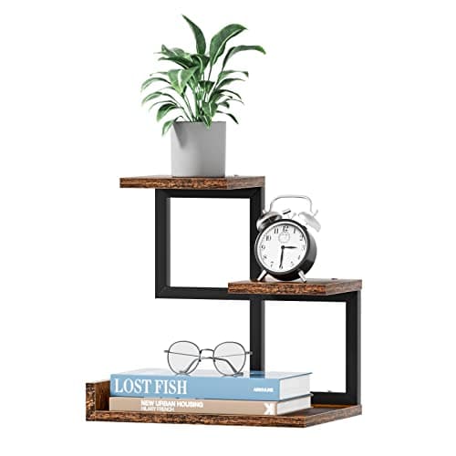Gannyfer Office Decor Desk Shelf Organizer - Wood Desktop Shelf, Freestanding Desk Hutch, 3 Tier Storage Display Rack, Small Bookshelf with Metal Frame for Books/Plants/Toys (Rustic Brown Black) - Image 1