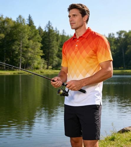uideazone Polo Shirt for Men Slim Fit Athletic Golf Shirts Short Sleeve Orange White Yellow Performance Golf Polos 3XL - Thumbnail 5