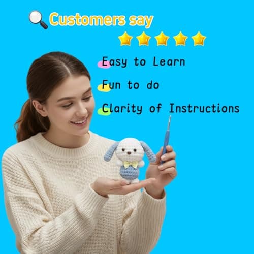 BUNUKY Crochet Kit for Complete Beginners - DIY Starter Kit to Make a Cute Puppy | Step-by-Step Video Tutorials for Easy Learning | Creative Craft Gift for Christmas, Adults, Teens (Sky Pup) - Thumbnail 5