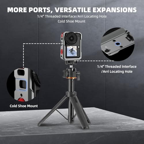 Flymile Action 6 Camera Cage for DJI Osmo Action 6, Protective Case Metal Frame with Silicone Lens Cap, Cold Shoe & 1/4" Threads Adapter, Aluminum Alloy Quick Release Mount Accessories - Thumbnail 6