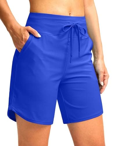 G Gradual Women's 7" High Waisted Swim Board Shorts with Pockets Quick Dry Beach Swimming Shorts for Women with Liner(Blue,XXL) - Image 1