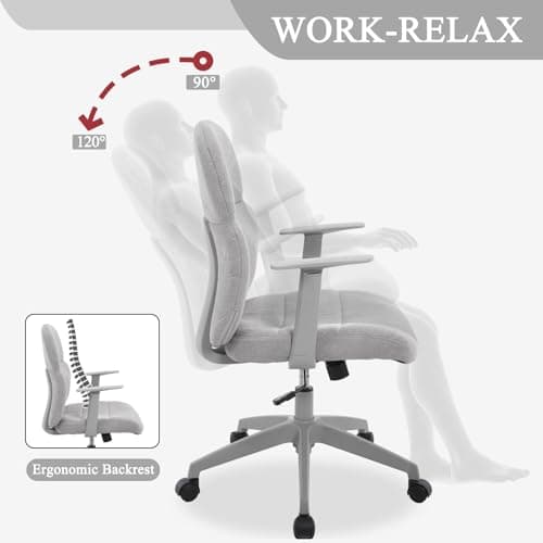 LuxErgo Office Chair, Home Office Desk Chairs with Armrest, Comfy Rolling Desk Chair with Wheels, Fabric Computer Chairs Adjustable Backward Tilt for Children/Kids, Beige - Thumbnail 5