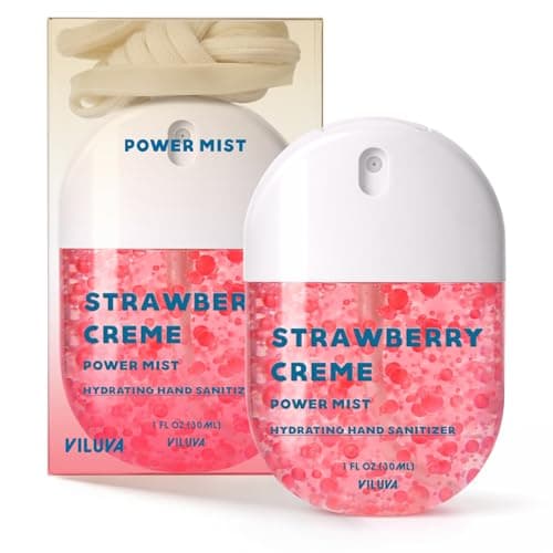 VILUVA Hydrating Hand Sanitizer Spray-Scented Power Mist Sprays Travel Size with Phone Lanyard, Alcohol-Free Moisturizing Pocket Hand Mist,Natural Ingredients,Strawberry Creme Scented,1 FL.OZ Each