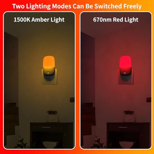Omndpou 670nm Red Light Night Light Bulbs for Sleep-2 Color Modes (Red,Yellow) with Memory Function,Dimmable LED Light Bulbs for Bedroom,Nursery,Bathroom Eye-Caring Nightlight for Adults&Kids 2 Pack - Thumbnail 3